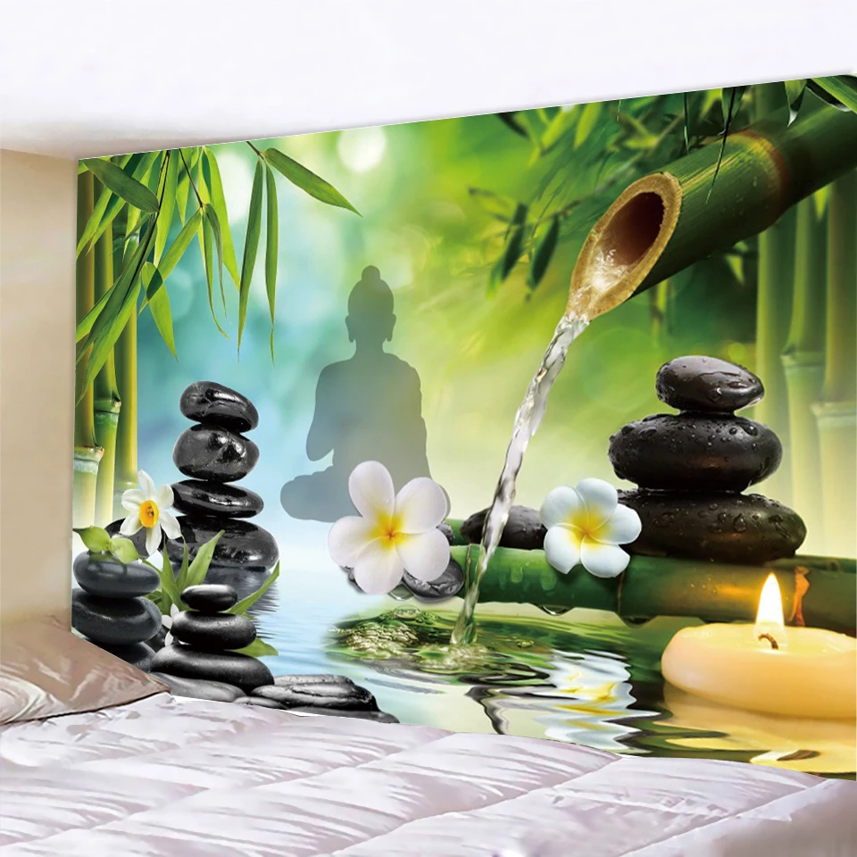 

Zen Tapestry Bamboo Water Lilly Pattern 3D Printed Wall Big Size Cover Throw Blanket Picnic Yoga Mat Family Outfit Textiles