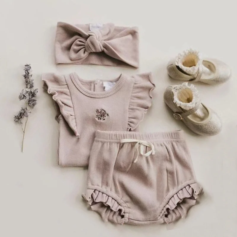 

Летние хлопковые топы с цветочным принтом для маленьких девочек и шорты, наряды для маленьких девочек, одежда для новорожденных, одежда для ...