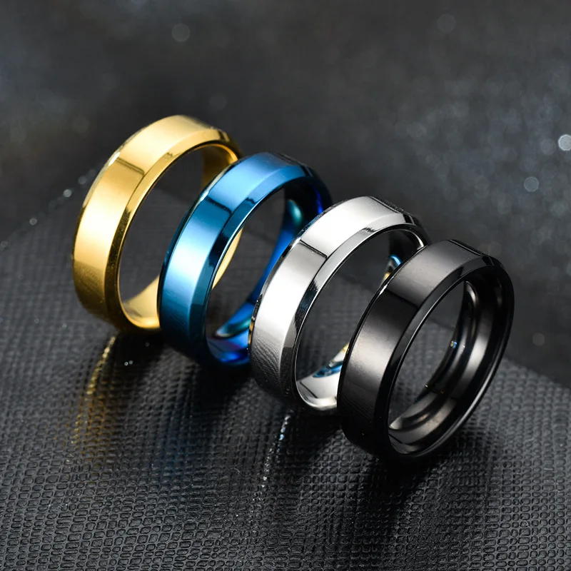 

6MM Black Gold Smooth Stainless Steel Rings for Women Men Fashion Jewelry