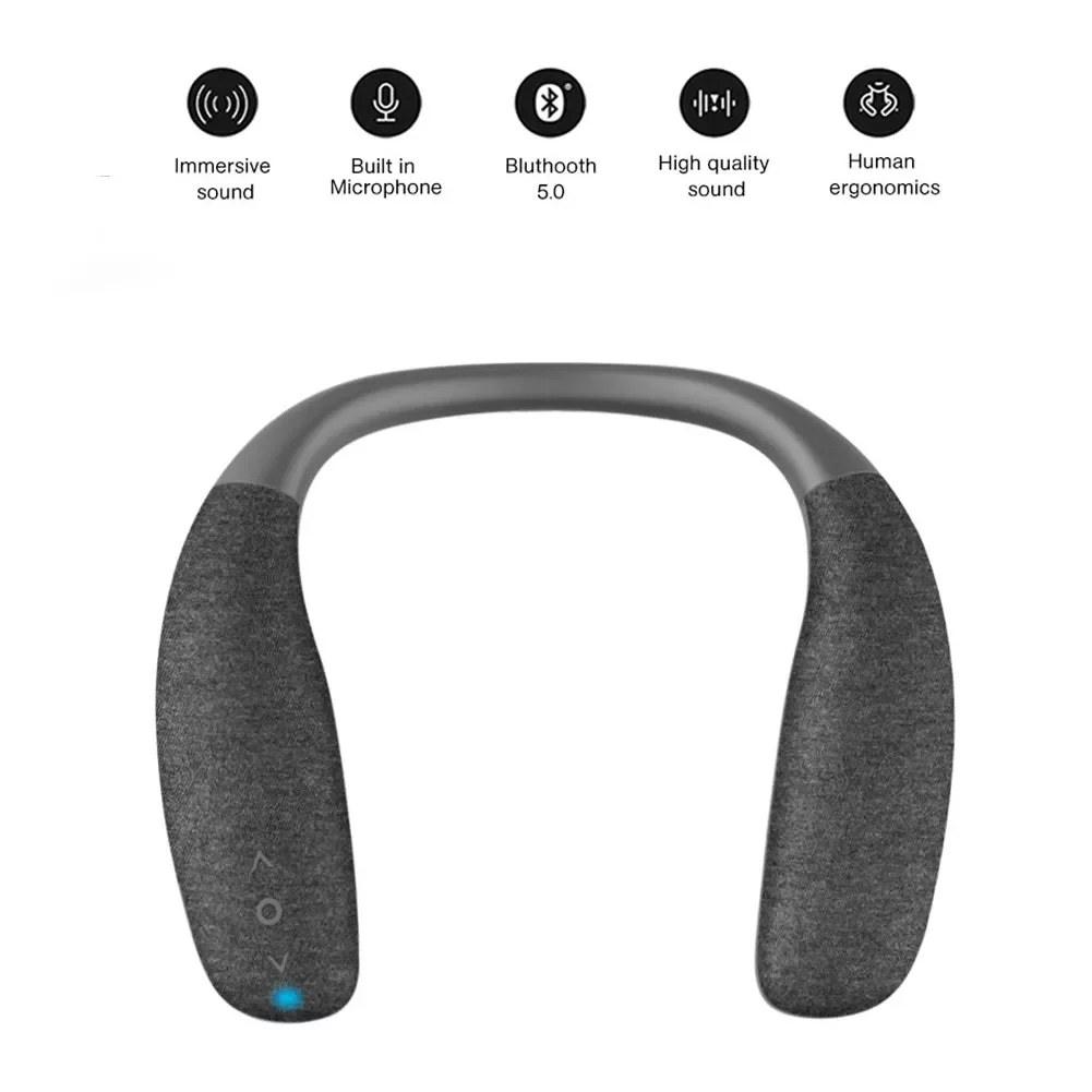 2022 New Hot Wireless Neckband Speaker Wearable Surround Sound Bluetooth Neck Speaker with Bass HD Voice button For Game TV enlarge