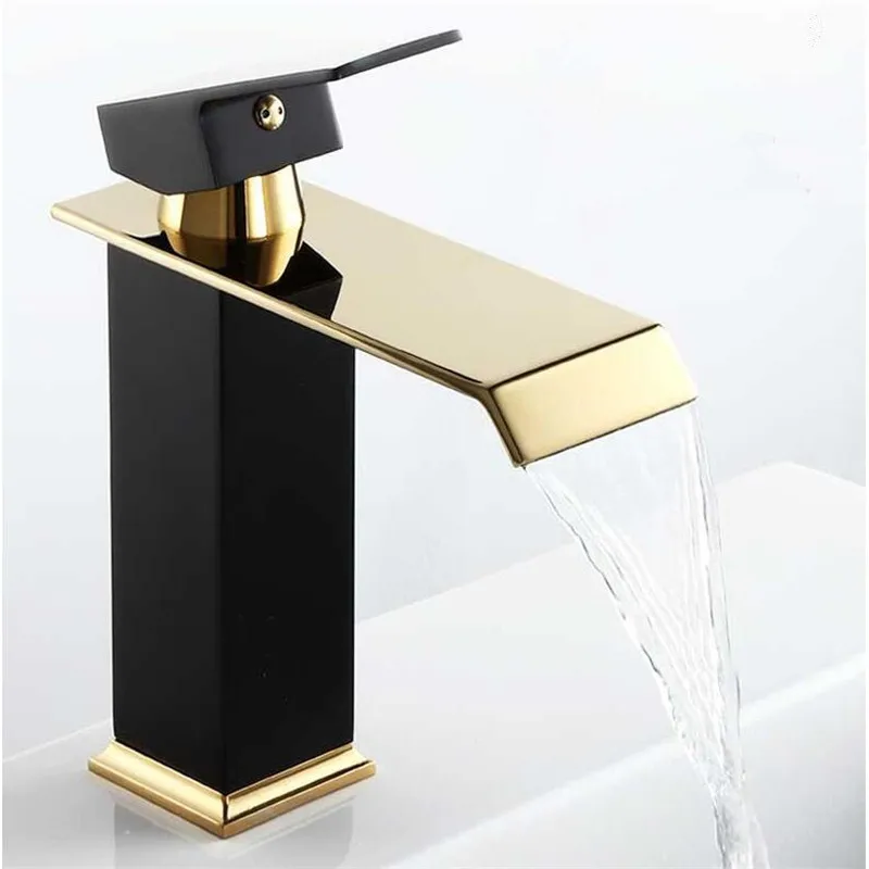 

Waterfall faucet Basin faucet Gold and white brass bathroom faucet Bathroom basin faucet Faucet Hot and cold water faucet