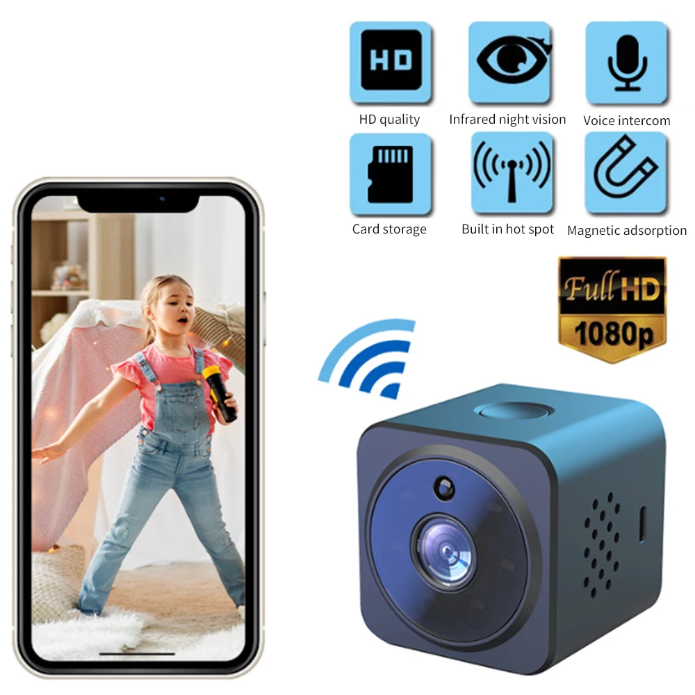 

Мини Wi-Fi камера для умного дома Full HD1080P, удаленный мониторинг, ночное видение, обнаружение движения, AP hostpot, беспроводные камеры видеонаблюдения