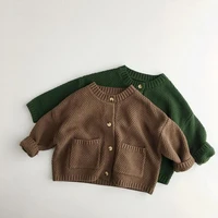 2022 autumn new baby knit cardigan coat solid kids ribbed sweater thick children knitted warm jacket casual boys girls clothes