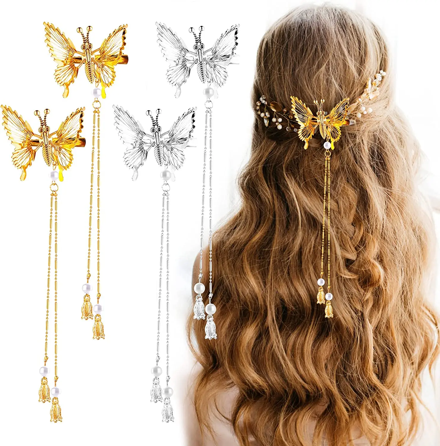 

Elegant Tassel Butterfly Hairpin Female Antique Accessories Trembling Butterfly Side Clip Moving Butterfly Hairpin Headdress