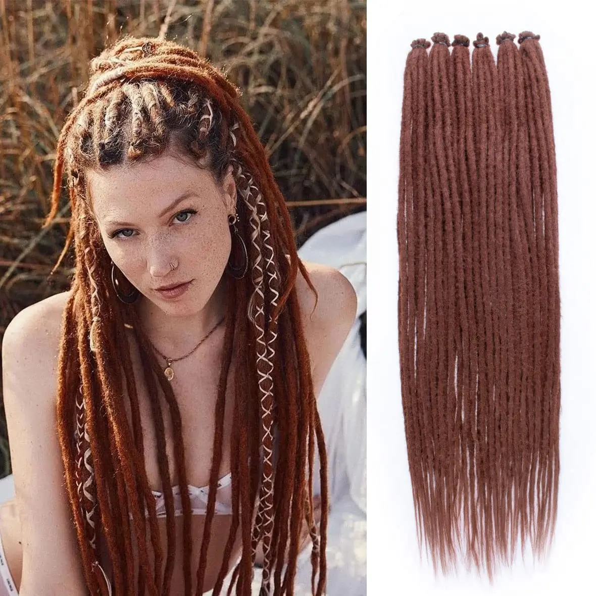 Синтетические удлинители Dreadlock 24 дюйма прямые пряди ручной работы мягкие шириной