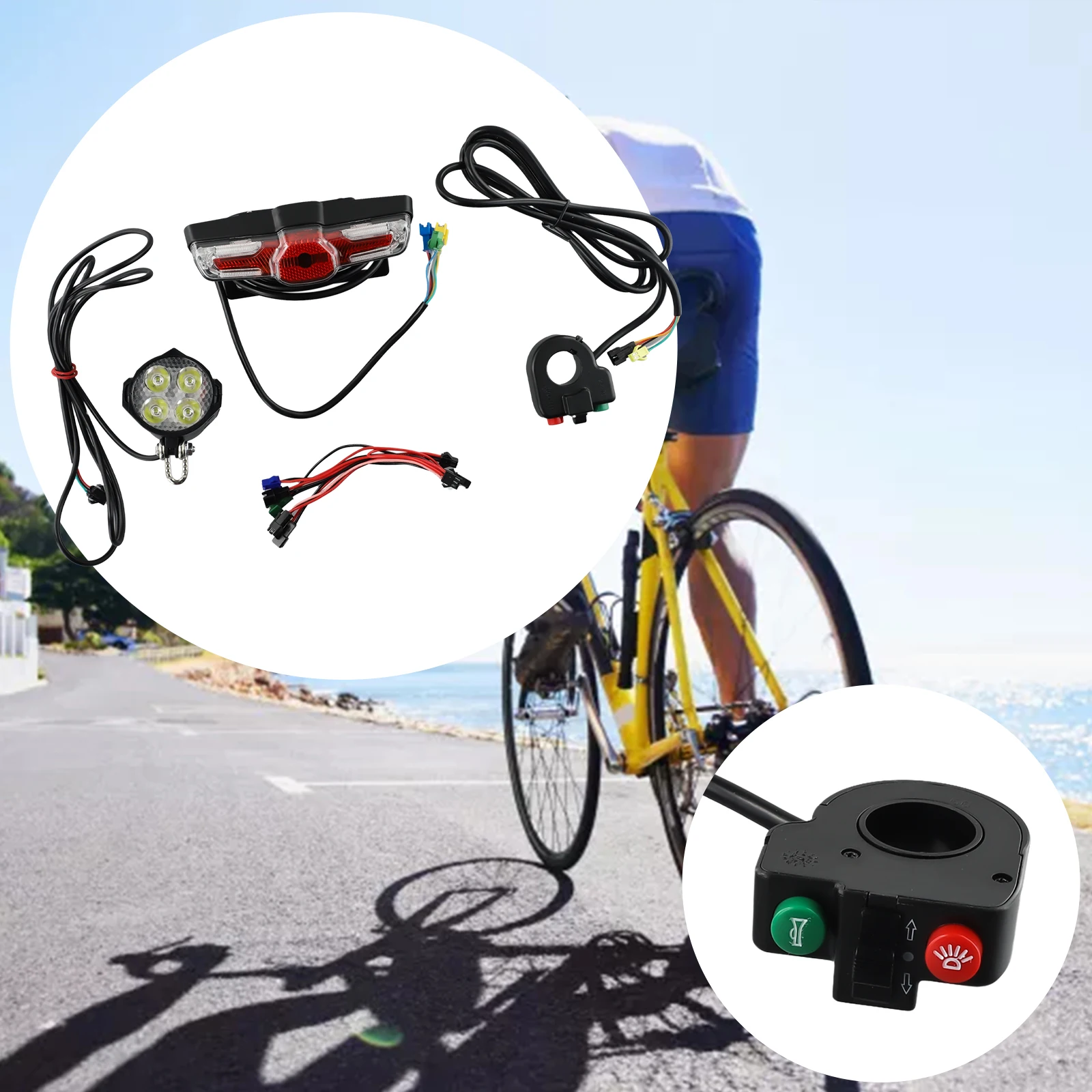 

12V 80V Light switch assembly 12W Accessories Cycling Electric Bicycle Headlight Horn Tail LED Signal Wires Cable Convenient