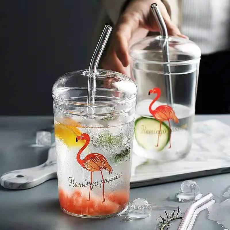 

450ML Nordic Transparent Glass Cup for Coffee with Glass Cover and Straw Mug Bubble Tea Cup Galsses Cups Iced Coffee Milk Drink