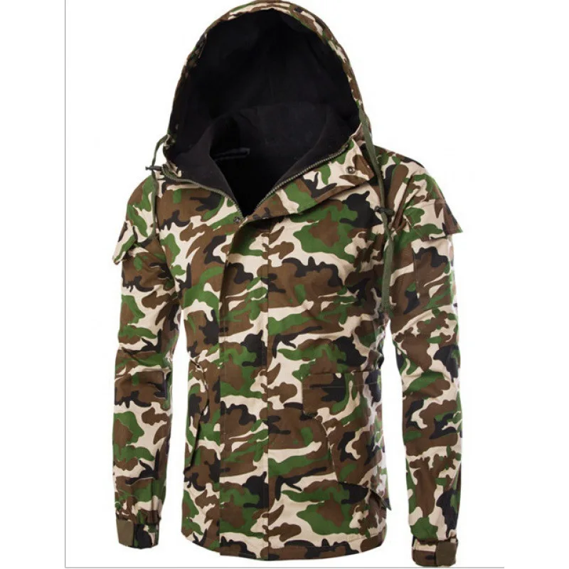 New Men's Camouflage Jacket Cotton Jacket Fashion Hooded Large Size Cotton Jacket