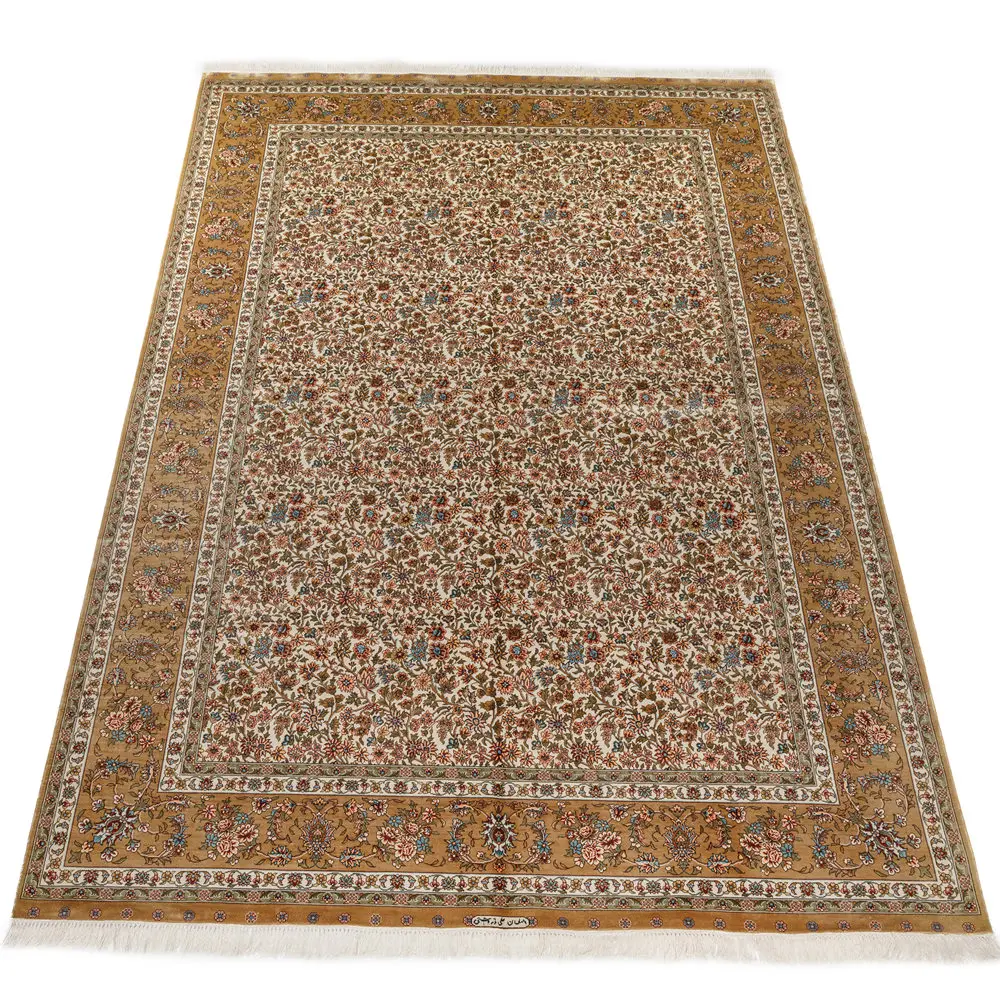 

Factory Directly 6*9 FT Beige Floral Chinese Handmade Silk Carpet for Sale