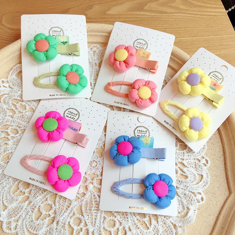 

2PCS New Candy Color Fabric Art Flower Baby Hair Clip Cute 5 Colors Edge Broken Duck Mouth Bow knot Children Hair Clips