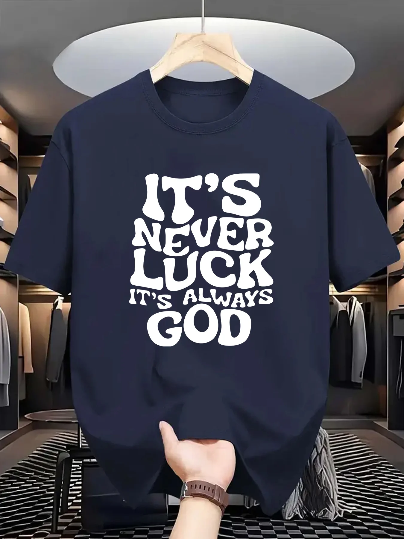 IT's LUCK&quot Graphic Men's T-Shirt - Comfortable &amp Stretchy Perfect for Summer Outdoor Activities | Street Style Crew Neck Tee in