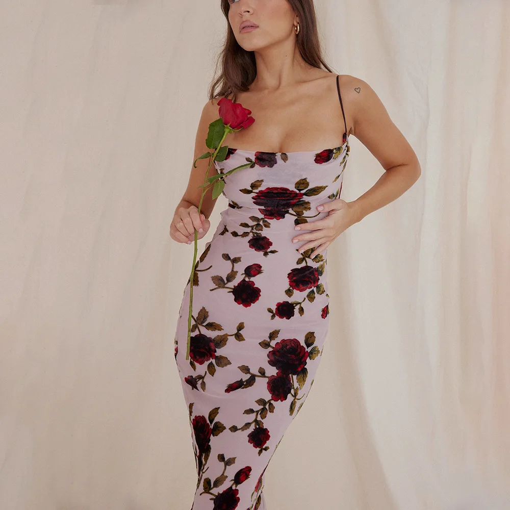 

Wepbel сексуальное платье-футляр, женское Сетчатое платье с цветочным принтом на бретелях, облегающее Цветочное платье, праздничное длинное платье на бретелях-спагетти с открытой спиной