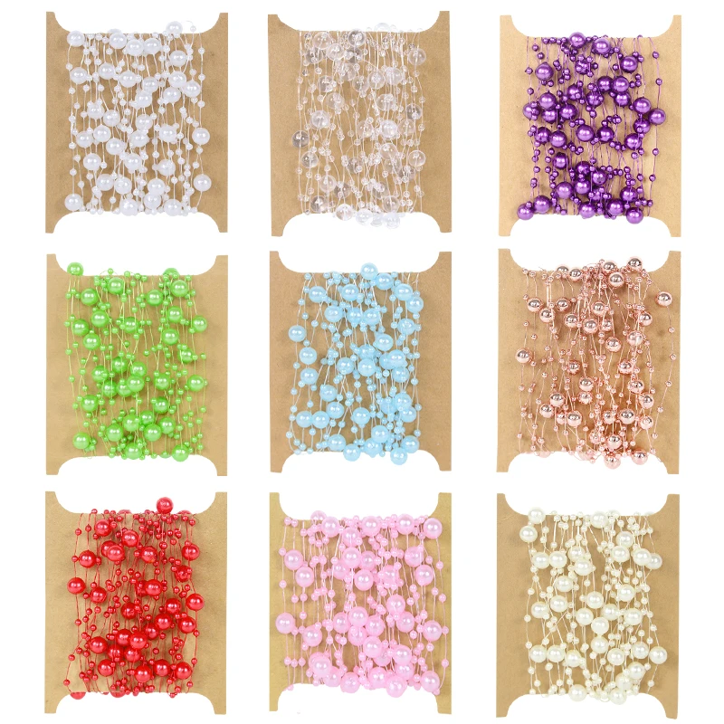 

5M 3-8mm Fishing Line Artificial Pearls Flower Beads Chain Garland DIY Jewelry Accessories Wedding Party Decoration