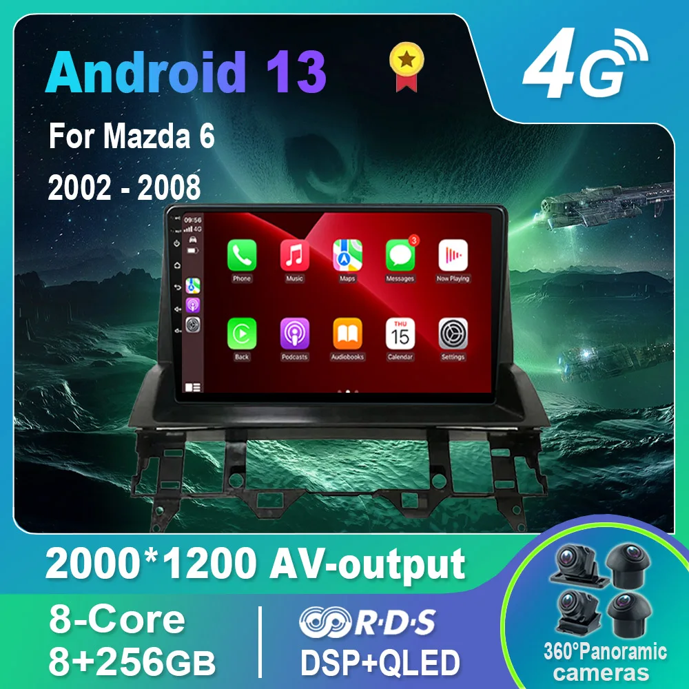 

Автомобильный радиоприемник/Мультимедийный видеоплеер Android 13,0 для Mazda 6 2002-2008 GPS QLED Carplay DSP 4G WiFi Bluetooth