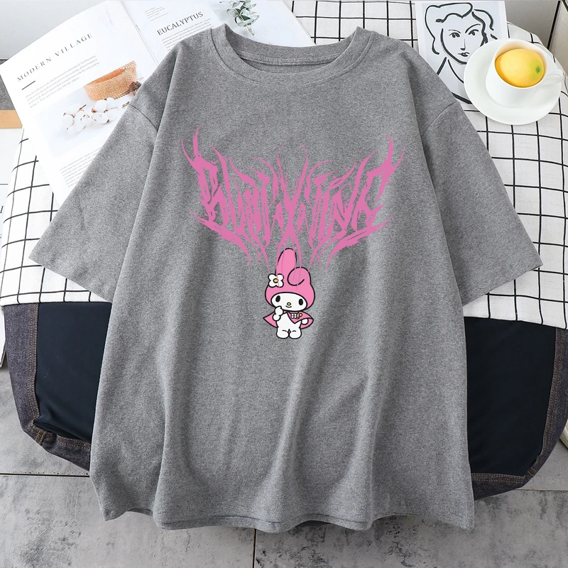 

Female T-shirts Kawaii Short Slevees Streetwear Kurzarm Ästhetische Kleidung Casual Mode Nette Top Pastell Goth Kaninchen Frauen