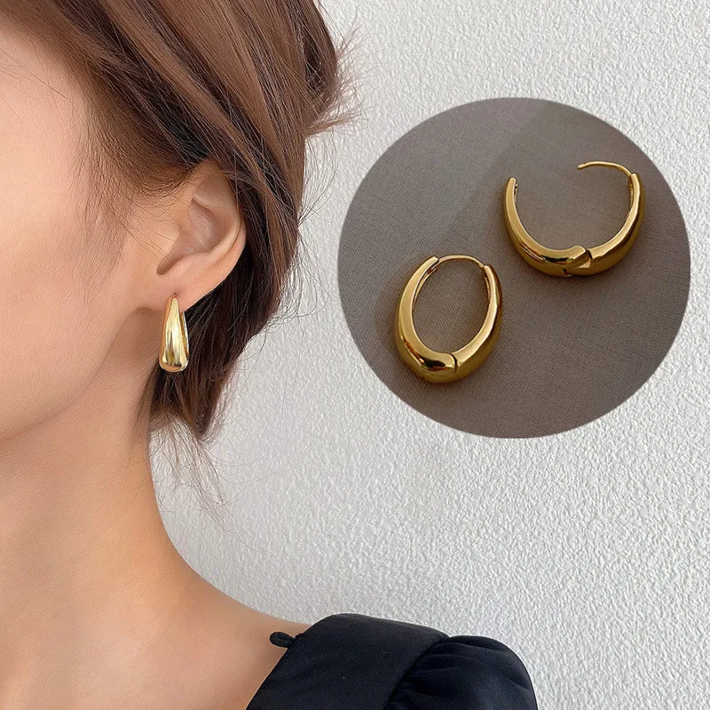 Retro Classic Copper Alloy Smooth Metal Hoop Earrings For Woman Fashion Korean Jewelry Temperament Girl's Daily Wear earrings