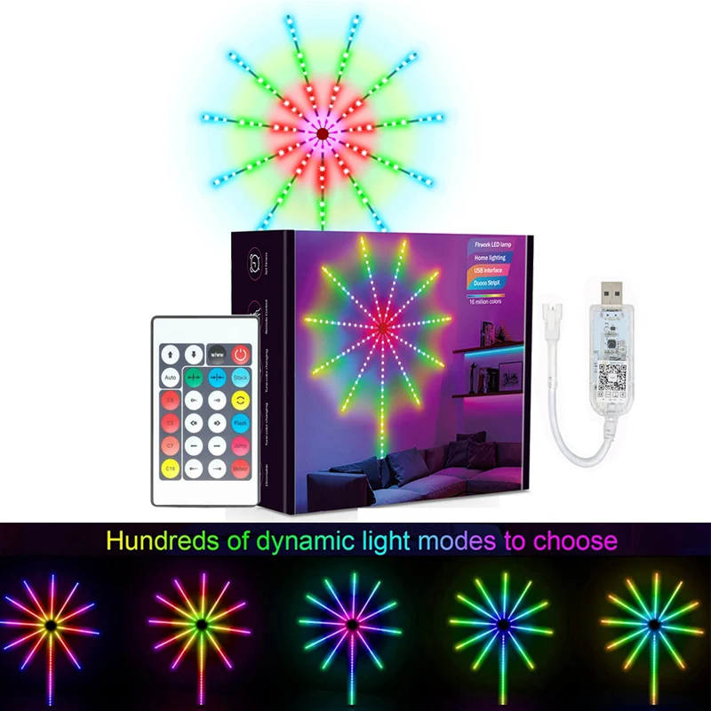 

RGB Atmosphere Lamp Timing Function Firework Decor Light Strip Bluetooth-Compatible with Remote Control for Theme Party Ornament