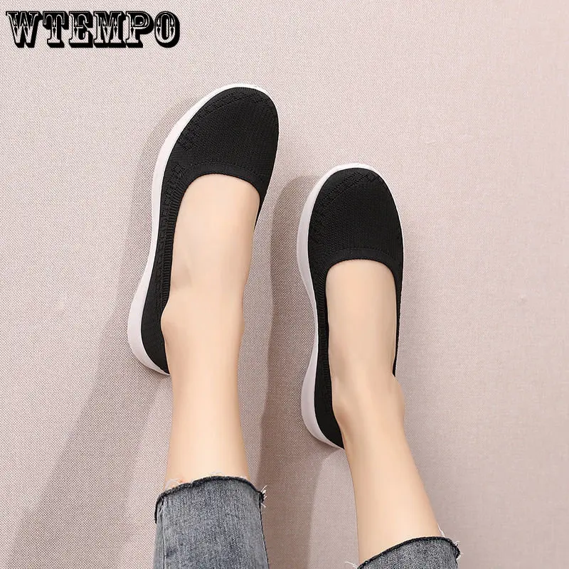 WTEMPO Women Shoes Knitting Sneakers Women Spring Summer Slip on Flat Shoes Women Plus Size Loafers Flats Walking Wholesale