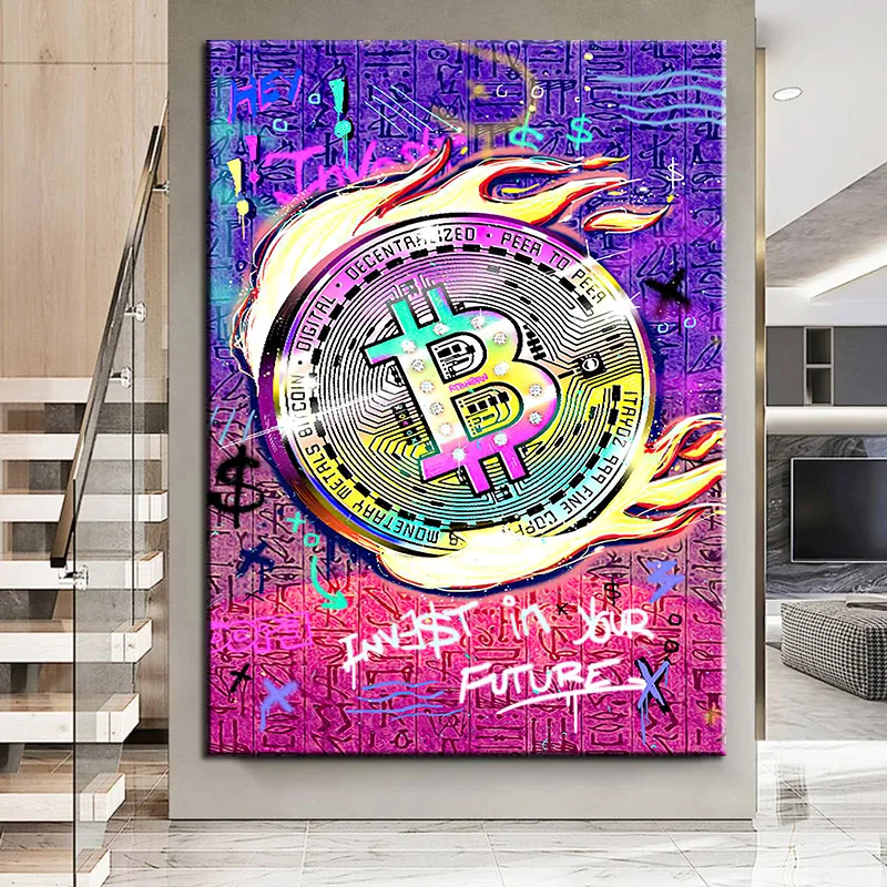 

Graffiti Art Bitcoin Posters and Prints Motivational Canvas Painting Wall Art Picture for Living Room Office Cuadros Decoration