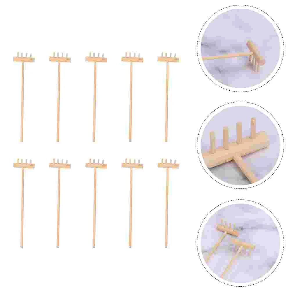 

10 Pcs Sand Table Accessories Desktop Zen Garden Tool Rock Roll Decorations Sandbox Miniature Toys Wooden Four Tine Rake