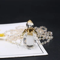 natural gem stone perfume bottle necklace transparent essential oil diffuser pendant for trendy jewelry necklace party gift