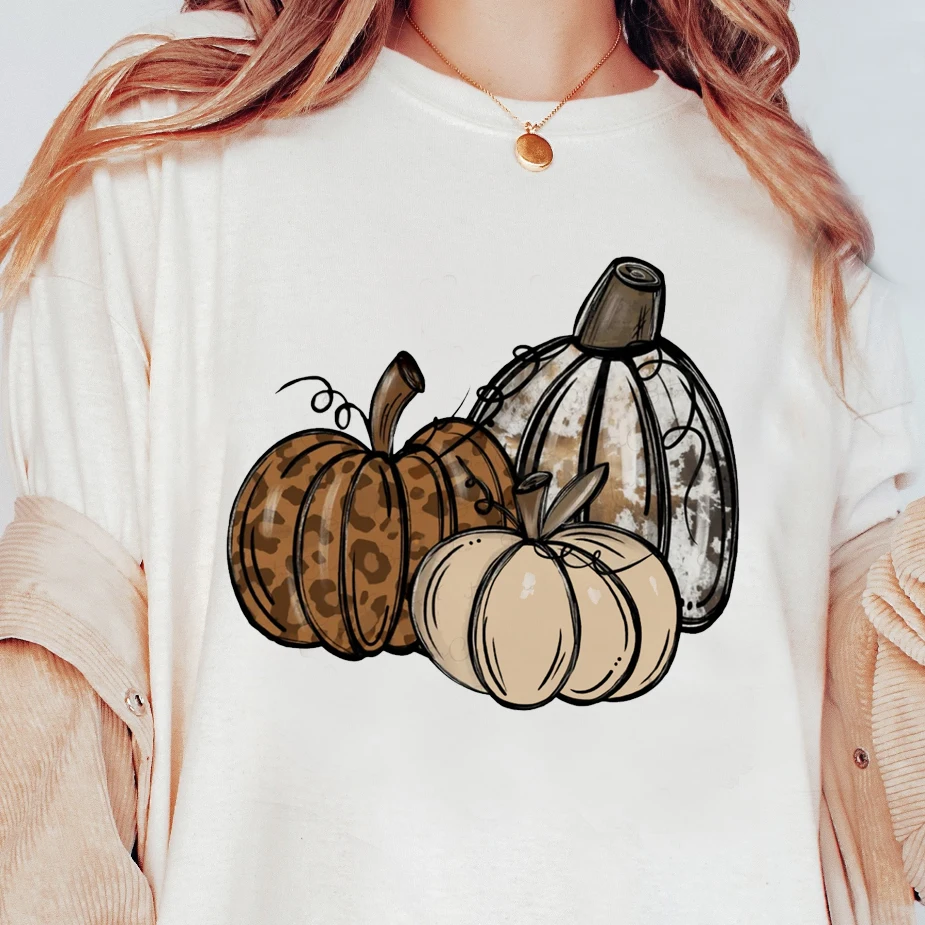 

Футболка в стиле ретро 90-х годов, модная повседневная футболка с коротким рукавом и мультипликационным рисунком тыквы, женский топ с круглым вырезом и принтом