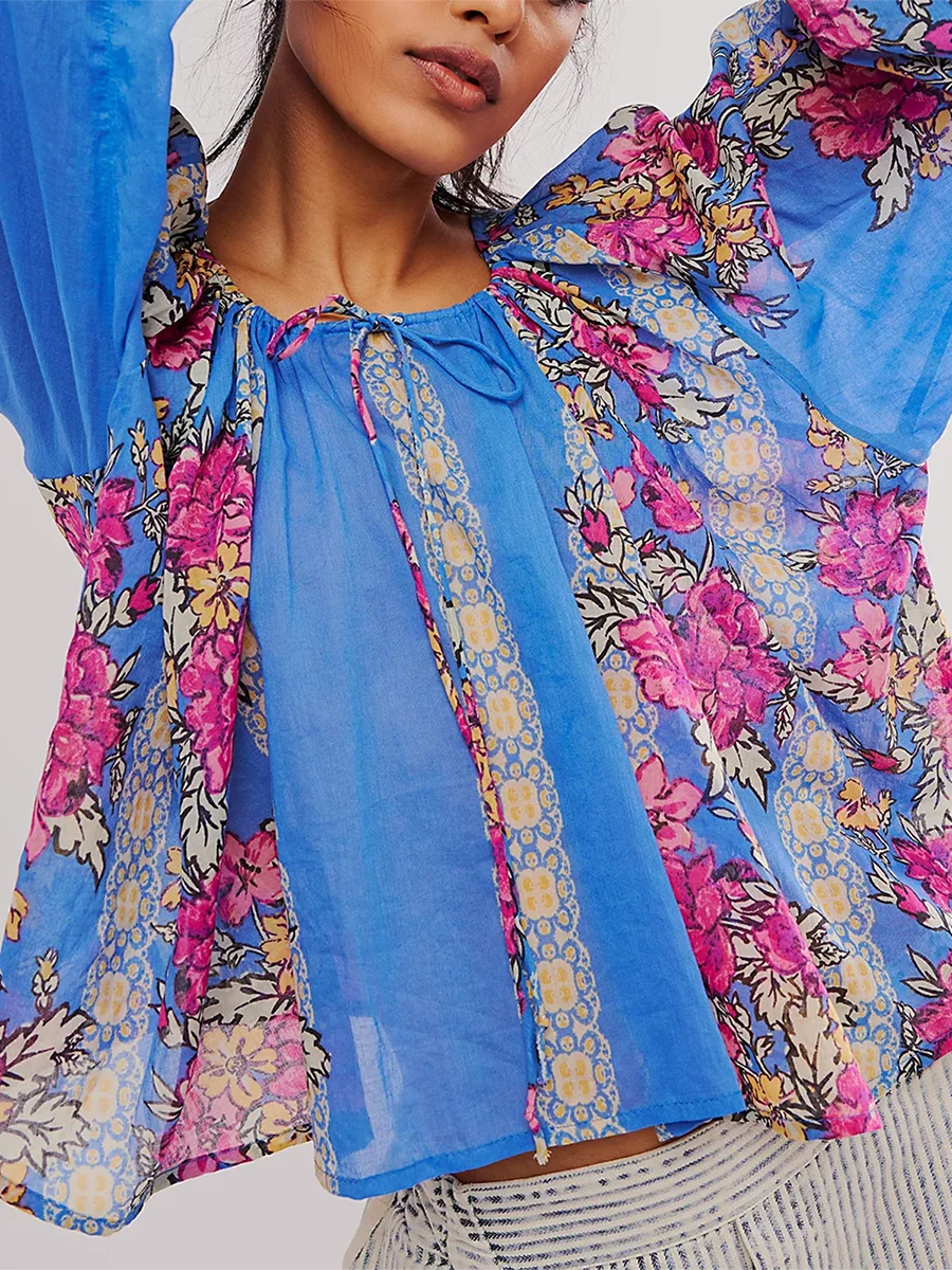 Женские осенние повседневные топы в стиле бохо с длинным рукавом и глубоким