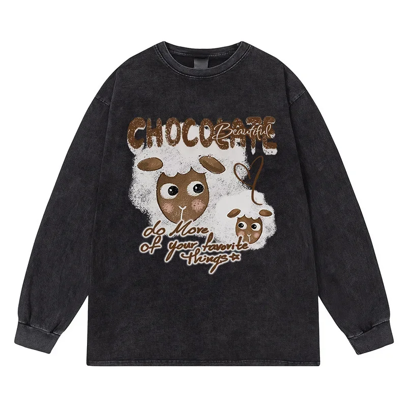 Винтажная потертая футболка с длинным рукавом в американском стиле свободный