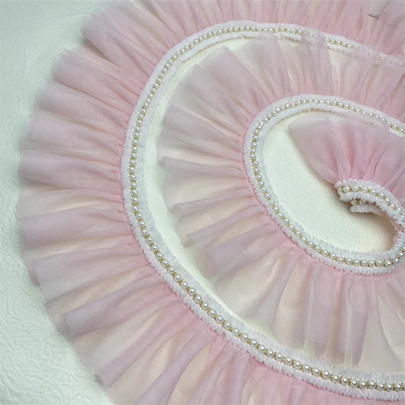 Плиссированное розовое кружево в стиле &quotЛолита&quot с отделкой бисером сделай