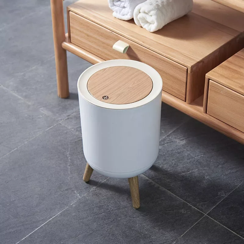 

Nordic High Foot Trash Can Press Lid Garbage Container Garbage Bin Bedroom Toilet Office Kitchen Dustbin Desktop Trash Can