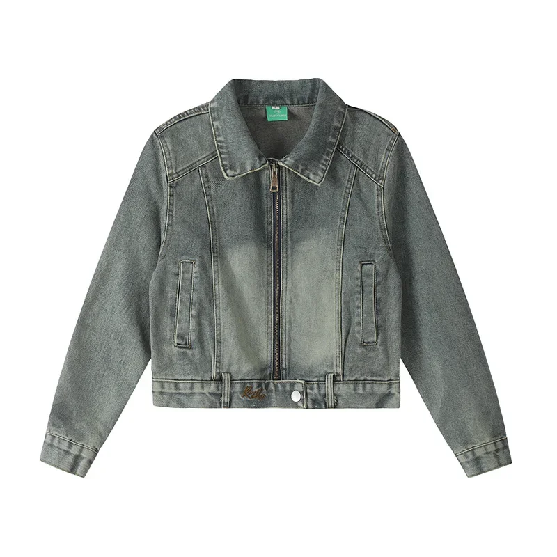 Винтажная приталенная джинсовая куртка в американском стиле укороченный