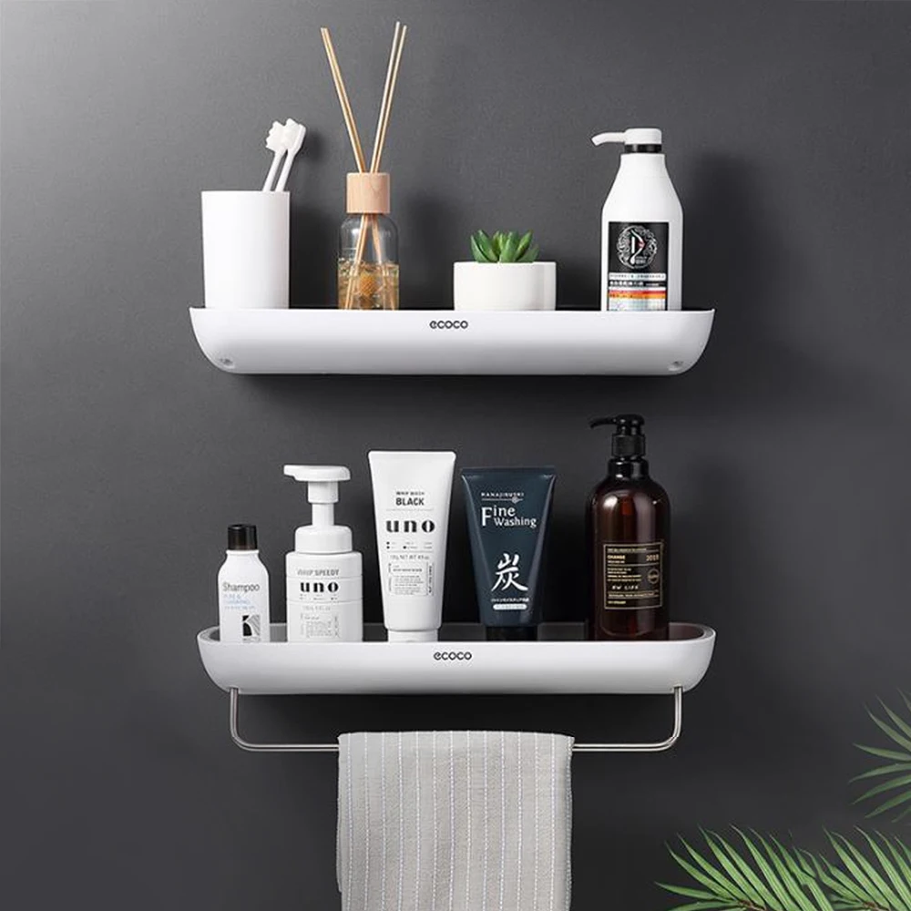 

Shower Storage Organizer No Drilling Wall-Mounted Shampoo Storage Rack Holder Bathroom Storage Shelf With Towel Bar