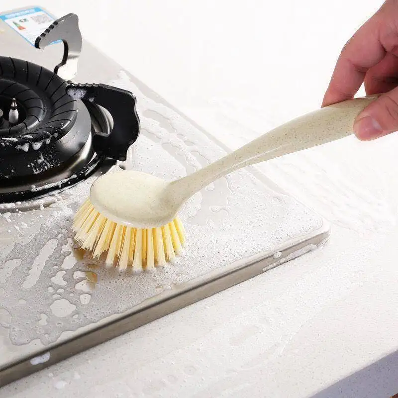 

Dishwashing Brush Long Handle Brush Sink Stove Cleaning Kitchen Wheat Straw Decontamination Hanging Clean Brush Household Tools