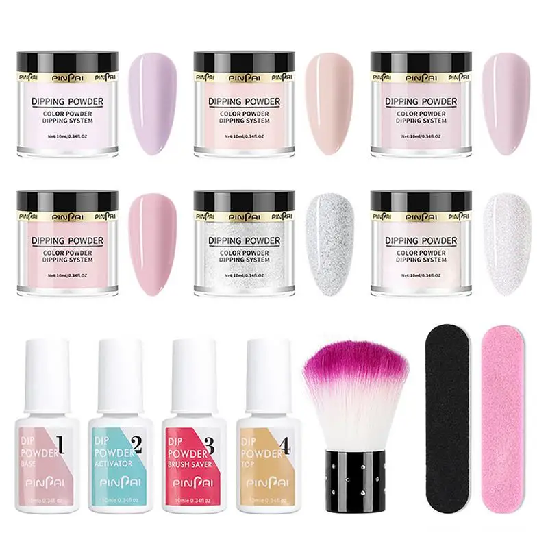 

Glitter Dipping Powder Nail Kit 6 Color Nail Powder StarterKit Natural Dry Nail Art DIY Decoration For Manicure Nail Powder Set