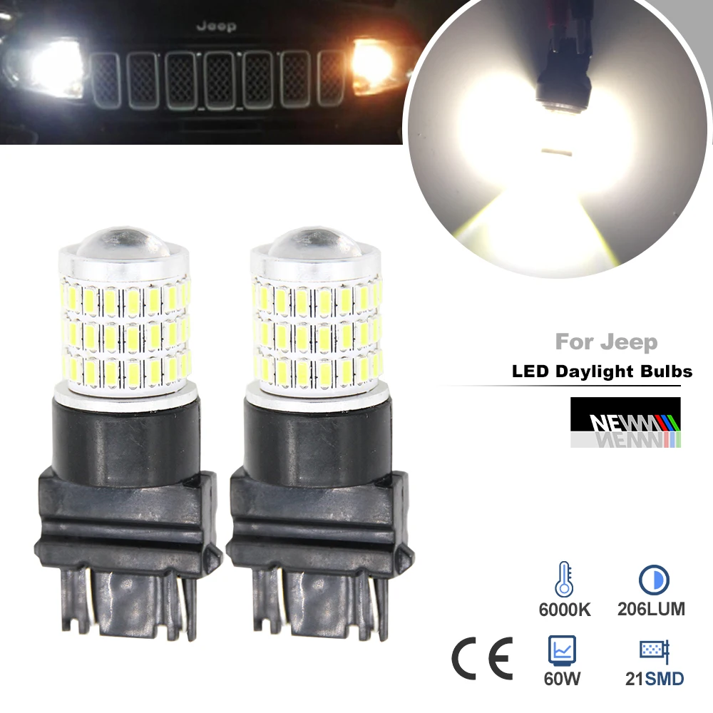 

Xenon White 57-SMD 3157 3357 3457 4114 3156 T25 LED Bulbs For 2011-up Jeep Compass For Daytime Running Lights