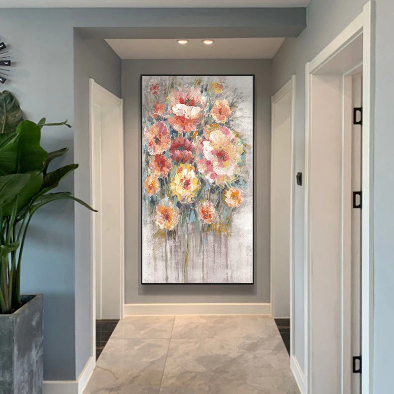 

Hand Painted Living Room Oil Painting Mural Abstract Floral Art Hanging Painting Canvas Frameless