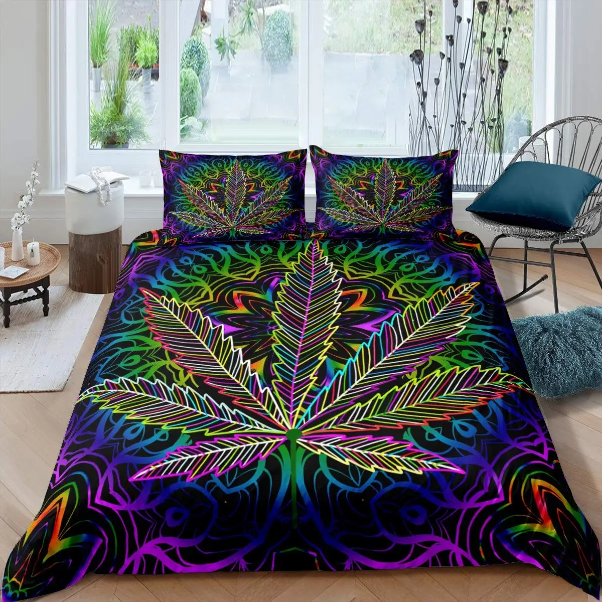 

Пододеяльник с изображением листьев марихуаны, набор детской одежды из микрофибры, марихуаны, листьев марихуаны, Психоделическое красочное растительное покрывало