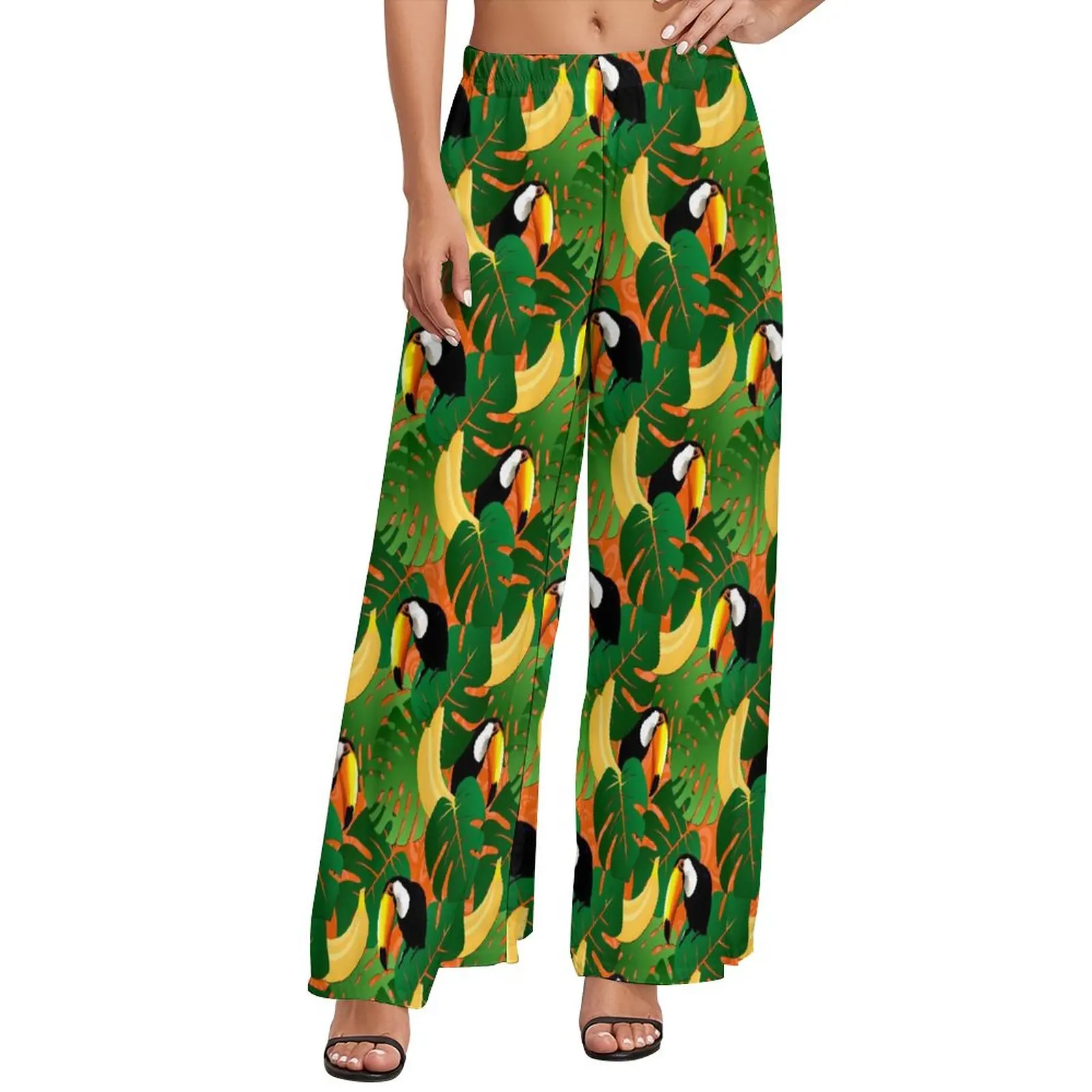 

Брюки женские с тропическими птицами, уличная одежда с забавным банановым принтом, эластичные тренировочные штаны с завышенной талией и широкими штанинами, подарок на день рождения