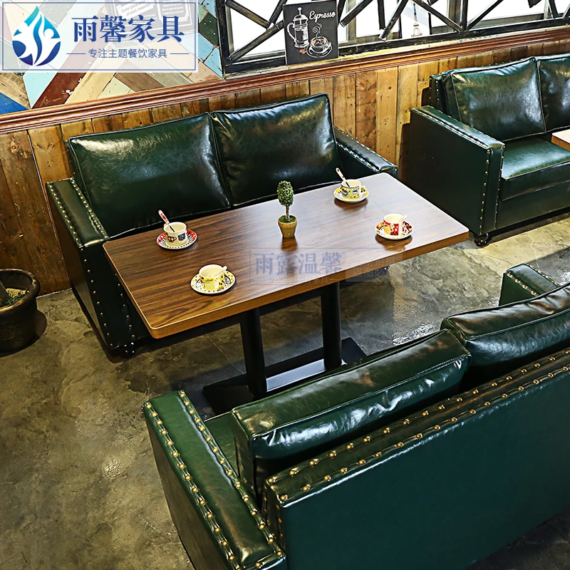 

Vintage cafe bars, KTV qing milk tea shop restaurant double skin leisure sofa booth tables and chairs