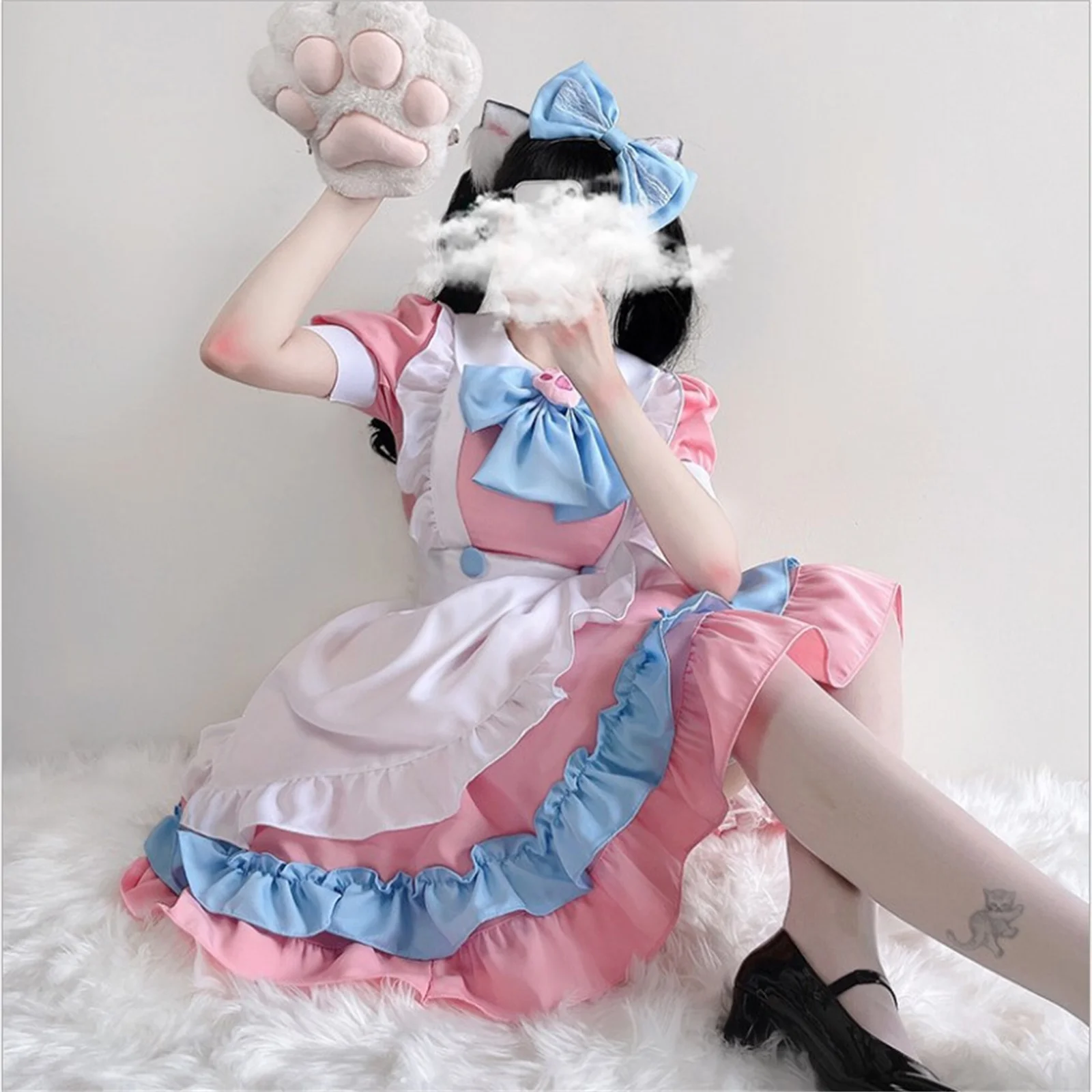 Kawaii Lolita Anime Maid Outfit Pink + Blue Cosplay Maid Outfit Lolita Skirt Costume Cute Japanese Cosplay Costume Anime Outfit images - 6