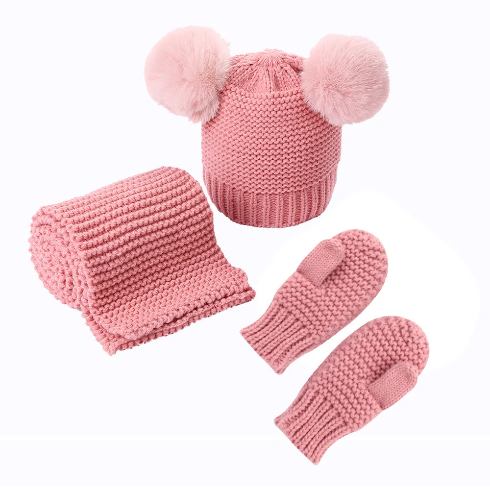Child Winter Hat Set 3 Pcs Soft Warm Children Beanie Cap With Neck Warmer And Gloves Kids Hat & Mittens Set Ski Warm Set