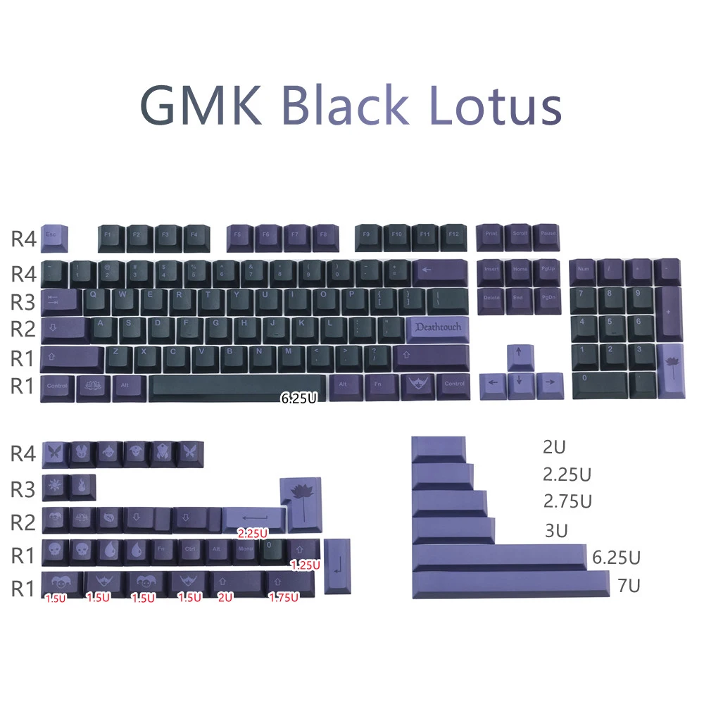 

GMK Black Lotus Keycaps 142 Keys Cherry profile PBT Dye Sublimation Mechanical Keyboard Keycap For MX Switch 60/64/87/96/980/104