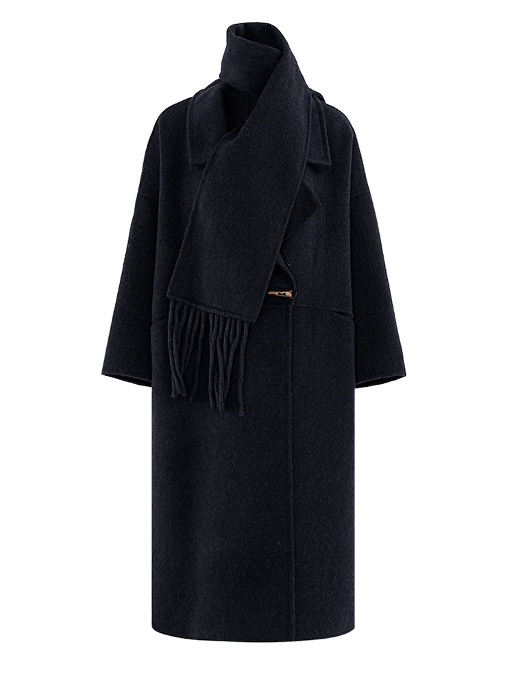 Длинное шерстяное пальто EAM с лацканами и длинными рукавами