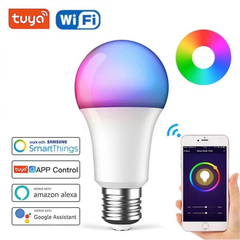 

Tuya WiFi Smart Bulb E27 9W Dimmable Smart LED Light Warm+Cold+RGB Light Smart Life Works with Alexa Google Home Smart Home