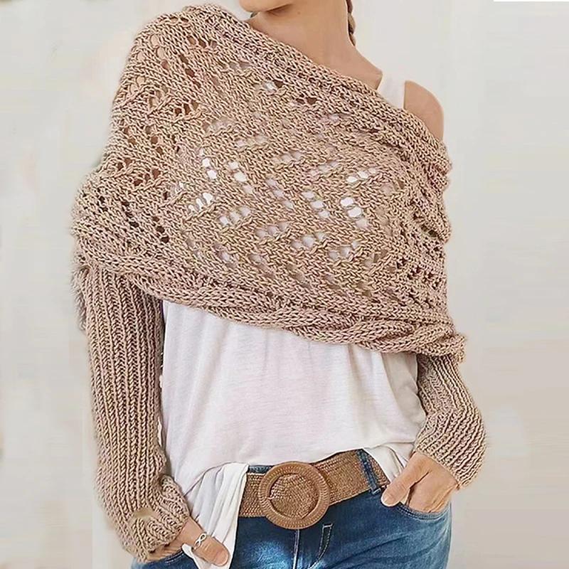 CyiExi вязаный шарф с перекрестными деталями и рукавами для женщин повседневные