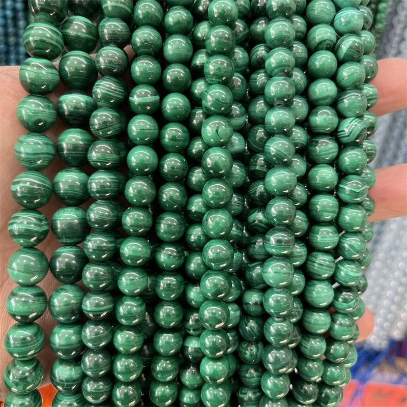 

6/8/10MM Undyed Brazil Green Malachite Gem Genuine Gemstone Minerals Healing Power Natural Stone Beads For Jewelry Making DIY