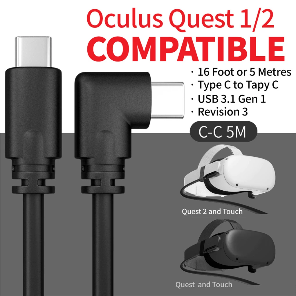 

For Oculus Quest 2 Link Cable USB 3.1 Gen 2 Type C Data Transfer Quick Charge Cable 3/5Meter Steam VR Type-C Accessories