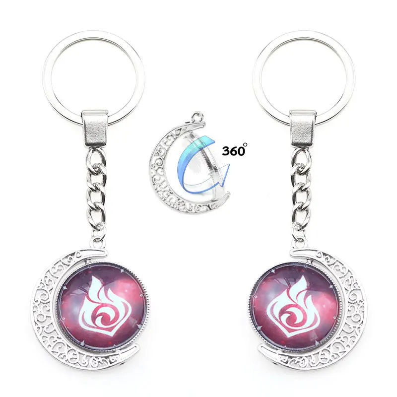 

Ainime Key Chain Eye of The Quadratic God Genshin Luminous Pendant Elemental Glass Time Gemstone Double-sided Keychains