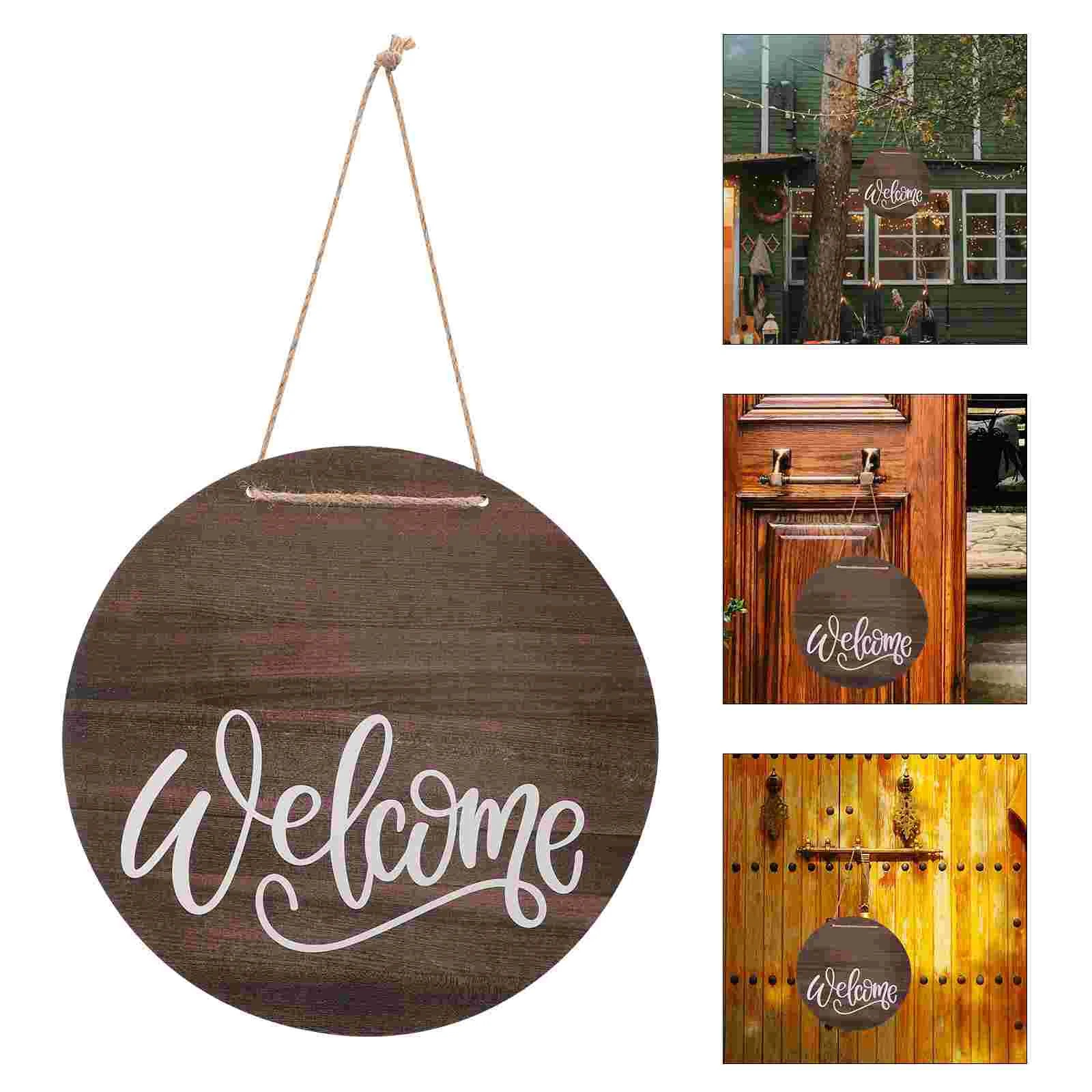 

Sign Welcome Wall Wood Round Rustic Porch Farmhouse Door Gift Wooden Decorationsrestaurant Decor Coffee Hanging Holiday