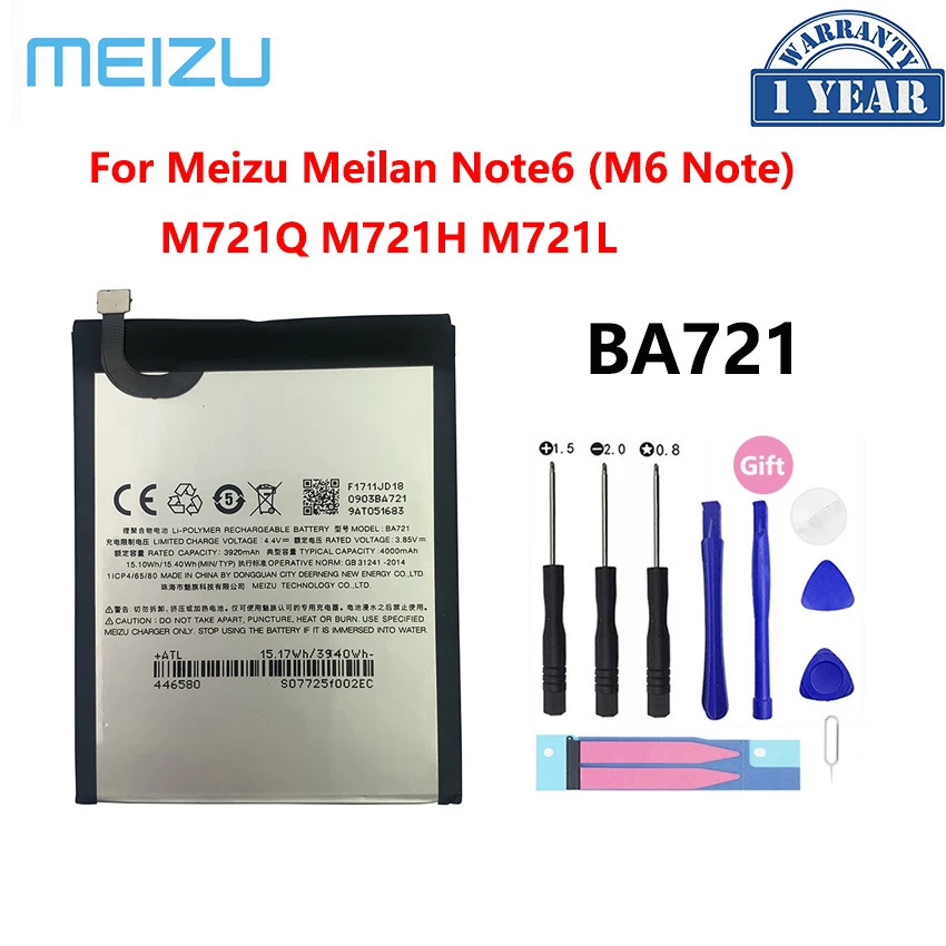 

New Original BA721 Battery 4000mAh Battery Parts For Meizu Meilan Note6 M6 Note M721Q M721H M721L Smart Phone Bateria